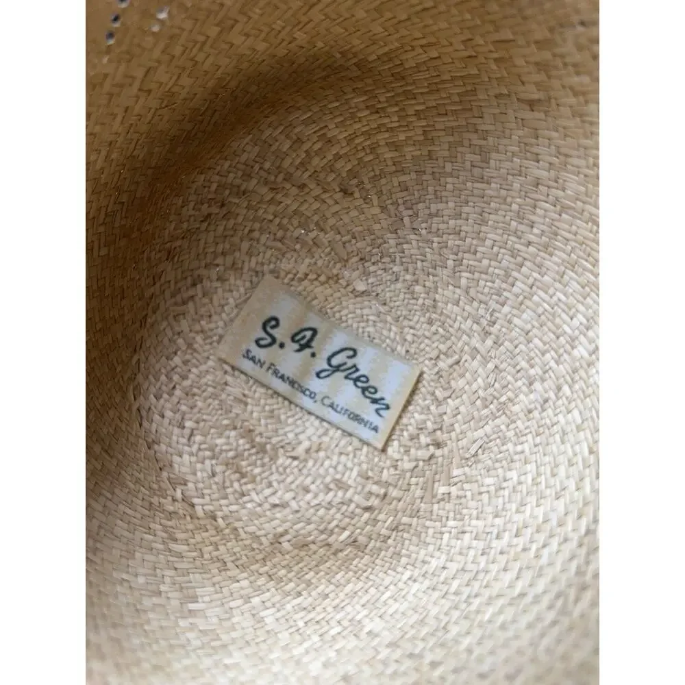 Vintage S.G. Green Straw‎ Rancher Hat Western Sun Hat Coastal Cowgirl Boho